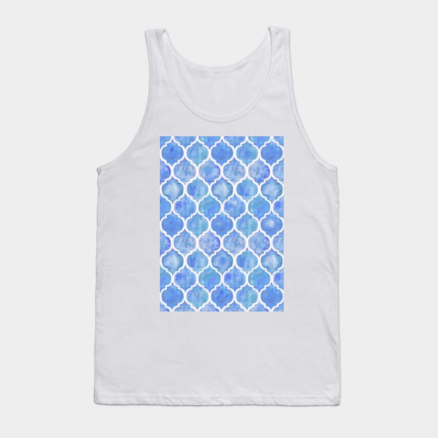 Cornflower Blue Moroccan Watercolor Pattern Tank Top by micklyn